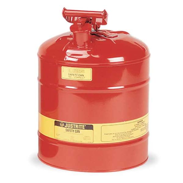 Justrite Safety Can, Steel, 5 gal, Red, 11 3/4 in Dia., Flammables - 7150100