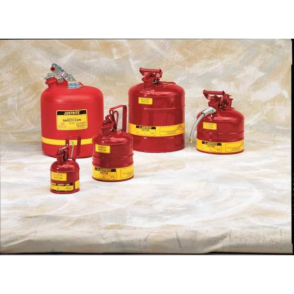 Justrite Safety Can, Steel, 5 gal, Red, 11 3/4 in Dia., Flammables - 7150100