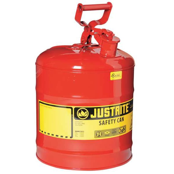 Justrite Safety Can, Steel, 5 gal, Red, 11 3/4 in Dia., Flammables - 7150100