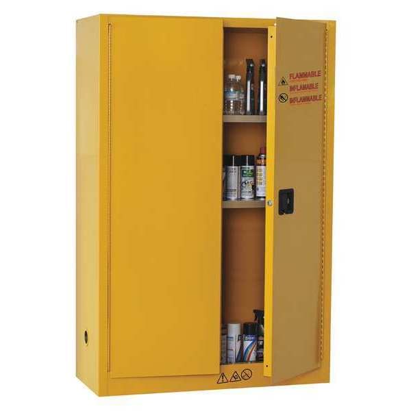 Condor Flammables Safety Cabinet, 45 Gallon Capacity, 2 Shelves, Steel, 43 in Width x 65 in Height, Yellow - 42X501