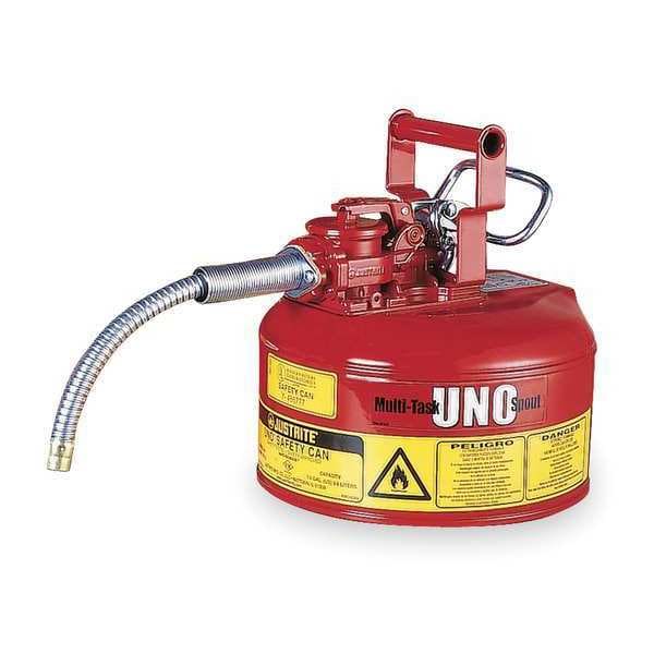 Justrite Safety Can, Steel, 1 gal, Red, 9 1/2 in Dia., Flammables - 7210120