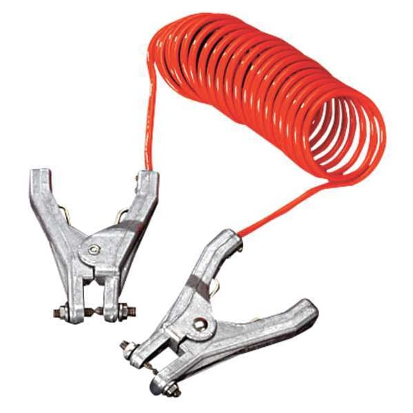Zoro Select Insulated Coiled Grounding Wire, 10 ft, 3/16 in Dia, 2 Hand Clamps, Orange - RAC-10-2