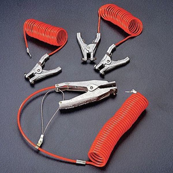 Zoro Select Insulated Coiled Grounding Wire, 10 ft, 3/16 in Dia, 2 Hand Clamps, Orange - RAC-10-2