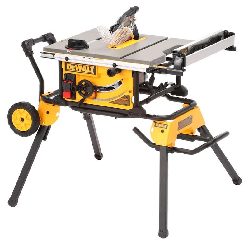 Si la marca del producto no se traduce, el título sería: Sierra de mesa para sitio de trabajo con soporte rodante de 10 pulgadas y cable de 15 amperios - DWE7491RS
