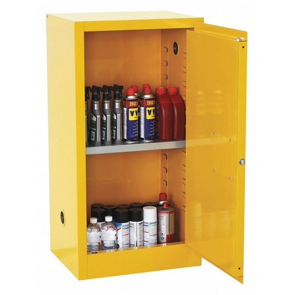 Sandusky Lee Flammables Safety Cabinet, 12 Gal Capacity, 1 Adj Shelf, 18 in Deep, Yellow - SC12F