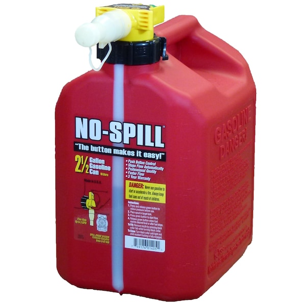 No-Spill Gas Can, HDPE, 2.5 gal, Red - 1405