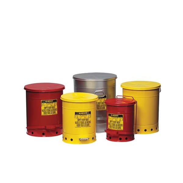 Justrite Oily Waste Can, 6 Gal., Steel, Red - 09110