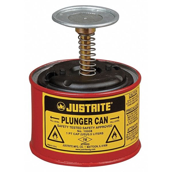 Justrite Plunger Can, 1 pt., Galvanized Steel, Red - 10008