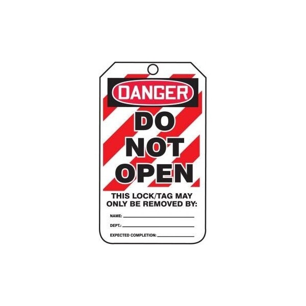 Accuform Mini Safety Tags, DANGER DO NOT OPEN, 4.25in x 2.125in, RP-Plastic, 25PK - TAM105PTP