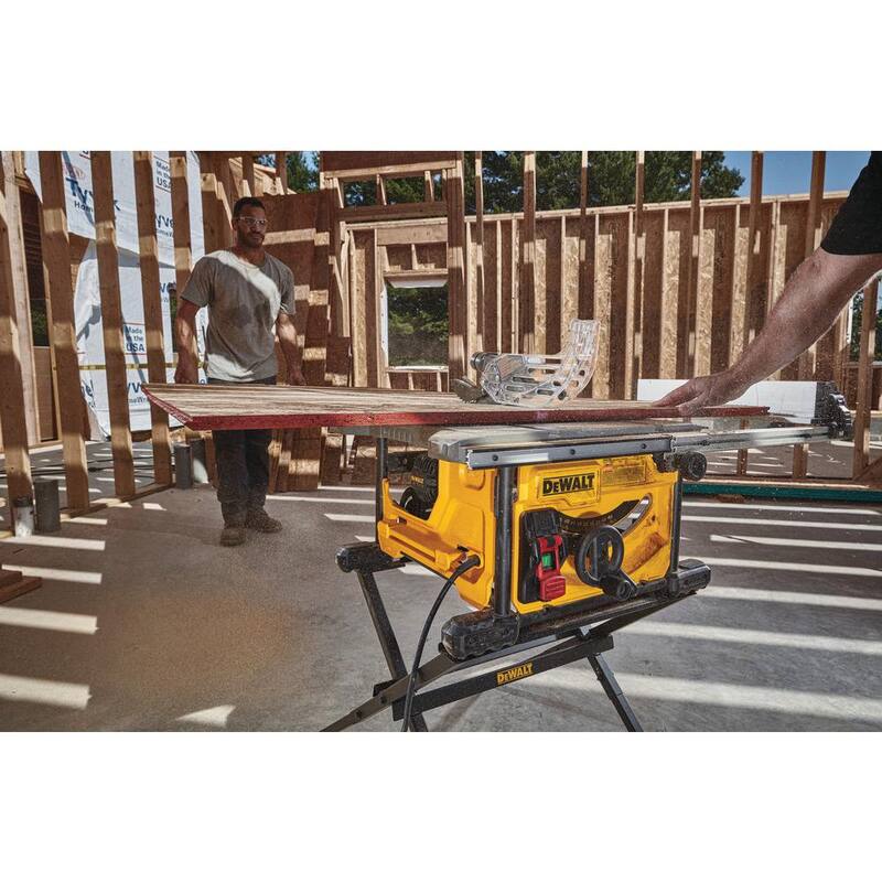 Si la marca del producto es la única parte que no deseas traducir, entonces la traducción del título sería:

DEWALT 15 Amp Corded 8-1/4 in. Compact Jobsite Tablesaw with Compact Table Saw Stand - DWE7485WS

Sería:

Sierra de mesa compacta para sitio de trabajo con cable de 15 amperios y 8-1/4 pulgadas con soporte de sierra de mesa compacto - DWE7485WS