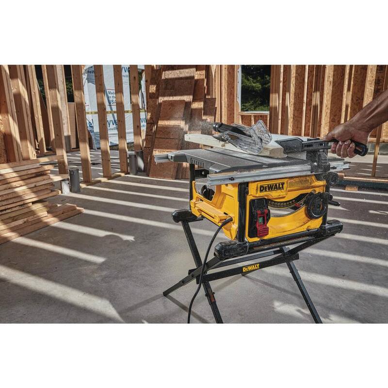 Si la marca del producto es la única parte que no deseas traducir, entonces la traducción del título sería:

DEWALT 15 Amp Corded 8-1/4 in. Compact Jobsite Tablesaw with Compact Table Saw Stand - DWE7485WS

Sería:

Sierra de mesa compacta para sitio de trabajo con cable de 15 amperios y 8-1/4 pulgadas con soporte de sierra de mesa compacto - DWE7485WS