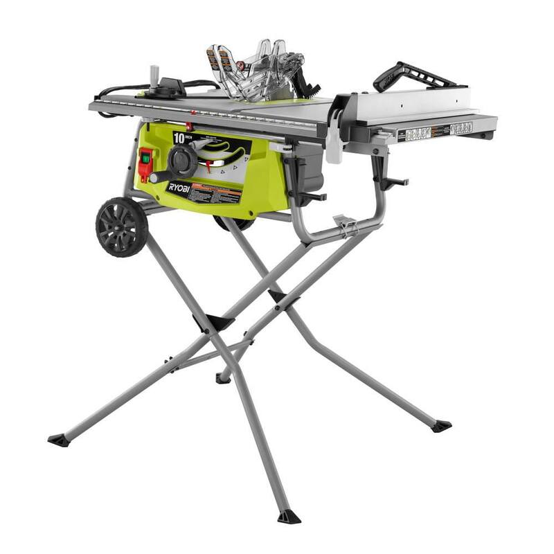 Sierra de mesa con cable portátil RYOBI de 15 amperes y 10 pulgadas de capacidad ampliada con soporte rodante - RTS23