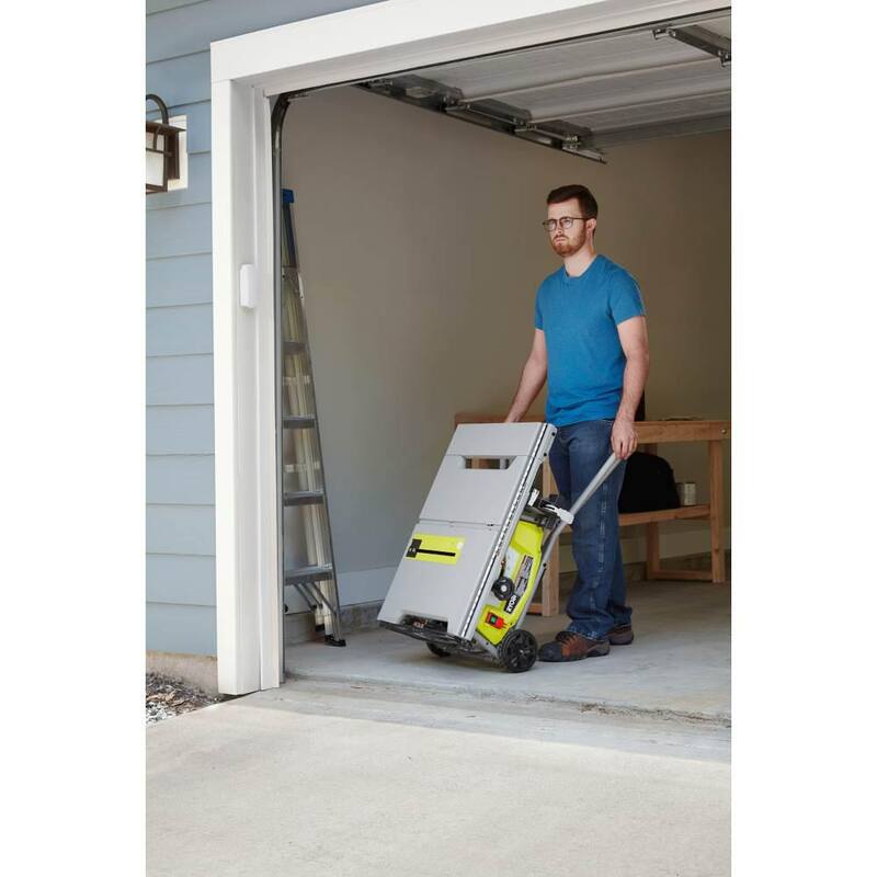 Sierra de mesa con cable portátil RYOBI de 15 amperes y 10 pulgadas de capacidad ampliada con soporte rodante - RTS23