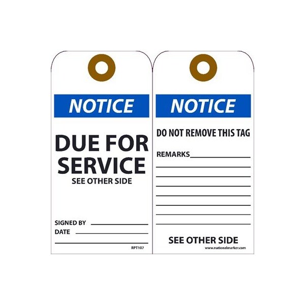 Nmc Notice Due For Service See Other Side Tag, Pk25 - RPT107G