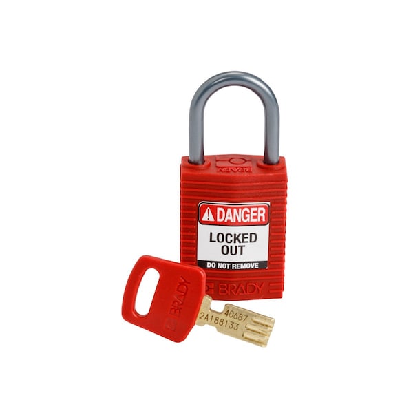 Brady Compact SafeKey Key Retaining Nylon Padlock 1 in Aluminum Shackle KD Red 1PK - CPT-RED-25AL-KD