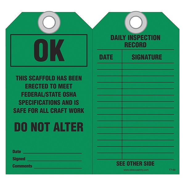 Idesco Safety Scaffold Ok to Use Safety Tag, PK10 - KAT768AC