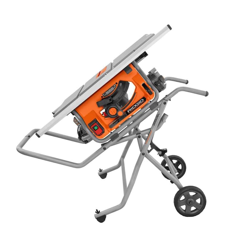 Sierra de mesa portátil para sitio de trabajo profesional RIDGID de 15 amperes y 10 pulgadas (paquete de 2) con soportes rodantes - R4514-2
