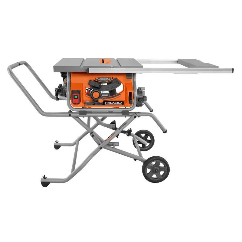 Sierra de mesa portátil para sitio de trabajo profesional RIDGID de 15 amperes y 10 pulgadas (paquete de 2) con soportes rodantes - R4514-2