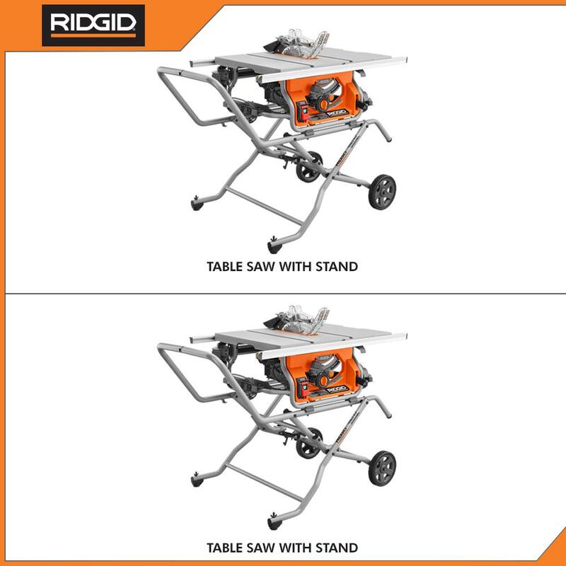 Sierra de mesa portátil para sitio de trabajo profesional RIDGID de 15 amperes y 10 pulgadas (paquete de 2) con soportes rodantes - R4514-2