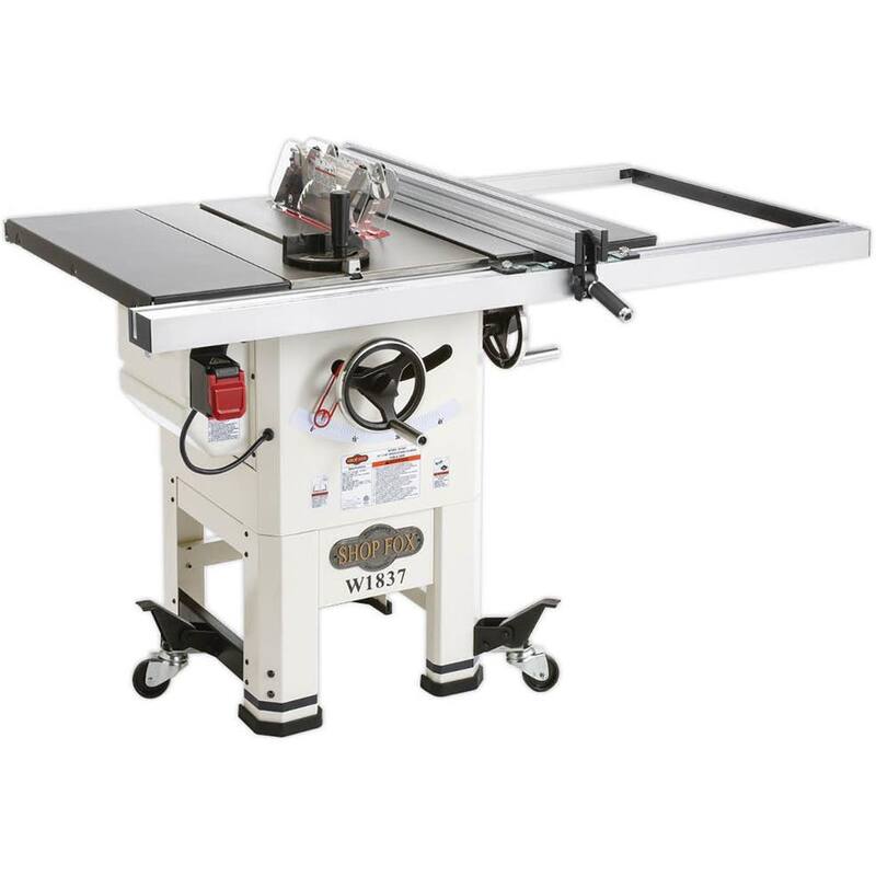 Sierra de mesa híbrida de 10 pulgadas y 2 caballos de fuerza con base abierta - W1837 de Shop Fox