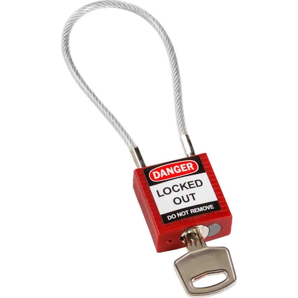 Brady Compact Nylon Padlock 4.2 in Steel Shackle KD Red with 7.87 in Cable - 146120