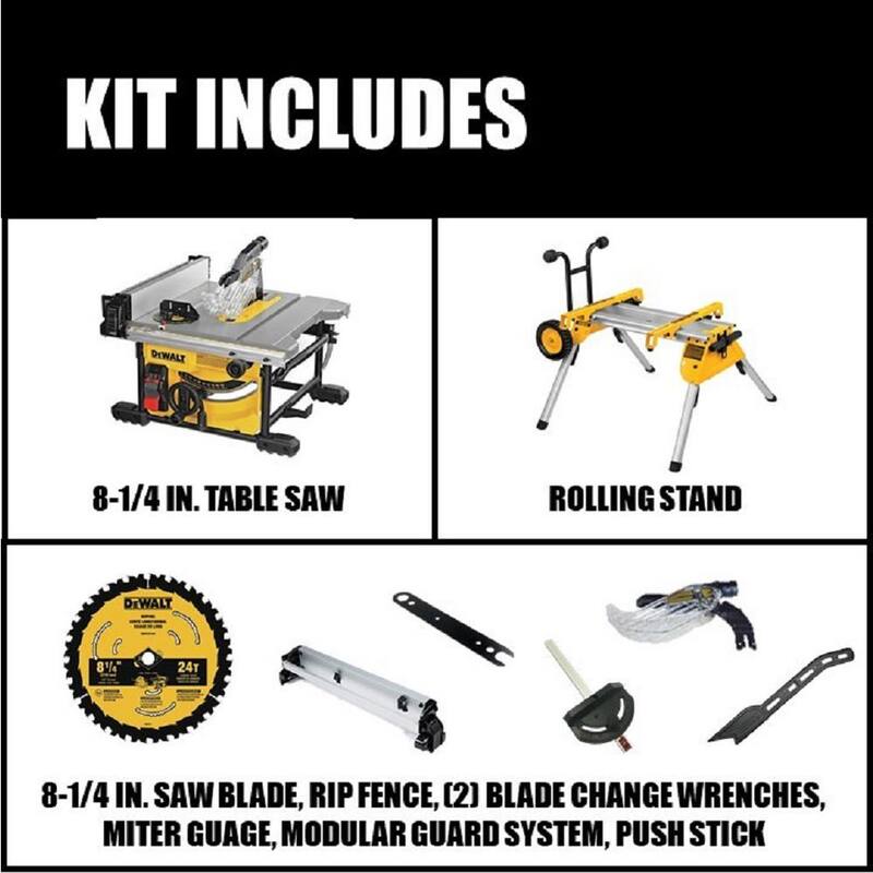 Si buscas un traductor, aquí estoy. DWE7485W7440 es el número de modelo del producto, así que no debe traducirse. 

DEWALT 15 Amp Corded 8-1/4 in. Compact Jobsite Table Saw and Heavy-Duty Rolling Table Saw Stand se traduce como: Sierra de mesa para sitio de trabajo compacta DEWALT de 15 amperios con cable de 8-1/4 pulgadas y soporte para sierra de mesa resistente con ruedas.