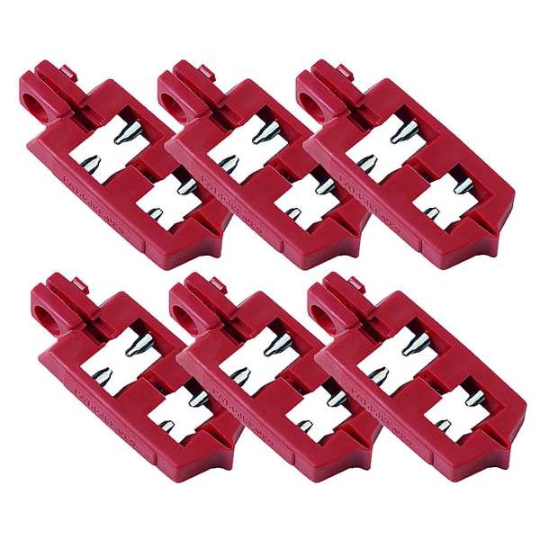 Brady Multi-Pole Breaker Lockout, Clamp-On, 120/277V AC, Red, Pack 6 - 66320