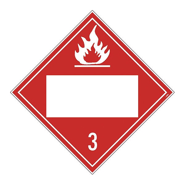 Nmc Placard Sign, 3 Flammable Liquids, Blank, Pk50 - DL4BTB50