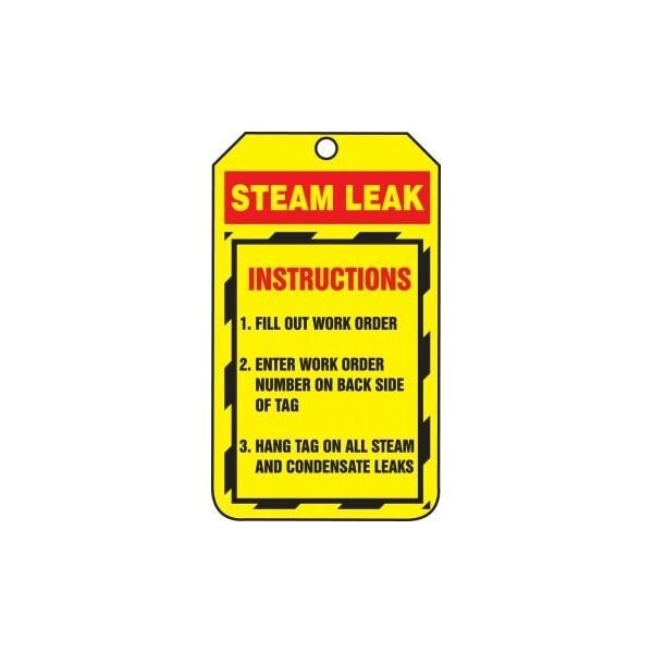 Accuform Safety Tags, STEAM LEAK INSTRUCTIONS, 5.75in x 3.25in, RP-Plastic, 25PK - TRS254PTP
