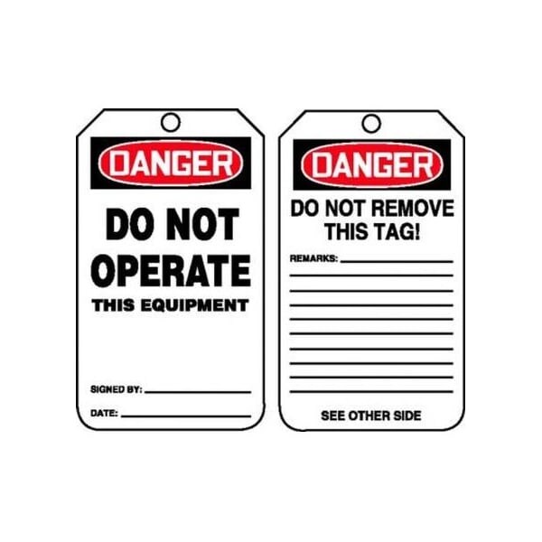 Accuform Safety Tags, DANGER DO NOT OPERATE THIS EQUIPMENT, 5.75in x 3.25in, RP-Plastic, 5PK - MDT218PTM