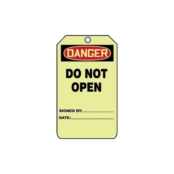 Accuform Safety Tags, DANGER DO NOT OPEN, 5inx 3in, Glow Plastic, 10PK - TAW119