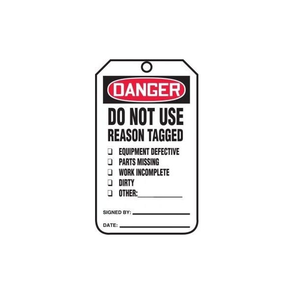 Accuform Safety Tags, DANGER DO NOT USE, 8.5inx 3.875in, RP-Plastic, 25PK - MDT259PTP