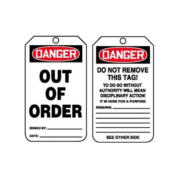 Accuform Danger, RP-Plastic, 3-1/4 in Width, 0.075 in Height, , 5 PK - MDT167PTM