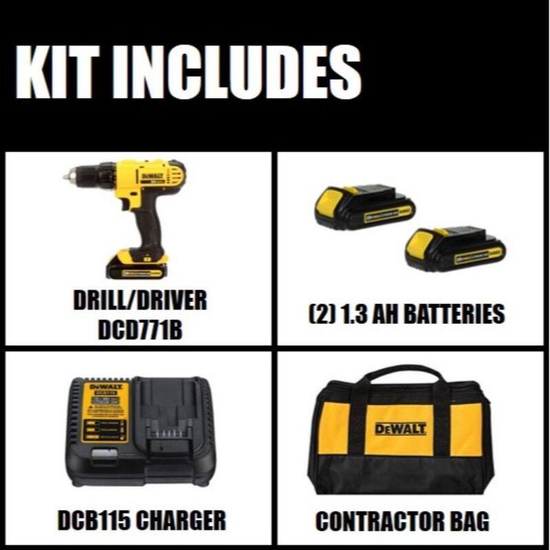 Si traducción de la marca del producto: Sierra de mesa para sitio de trabajo con soporte rodante de 10 pulgadas y cable de 15 amperes DEWALT con taladro/destornillador de 1/2 pulgada de 20V, dos baterías de 1.3Ah y cargador - DWE7491RSW771C2