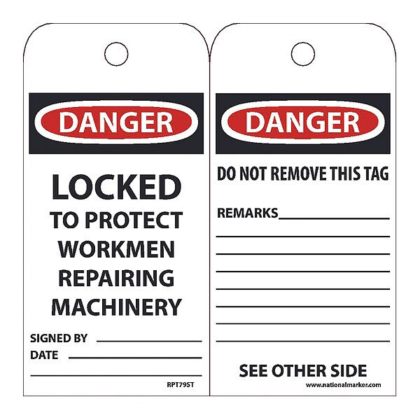 Nmc Sign, Dangr Lckd To Prtct Wrkmn Repr, PK25, Synthetic Paper, 3 in Width, 6 in Height, , 25 PK - RPT79ST