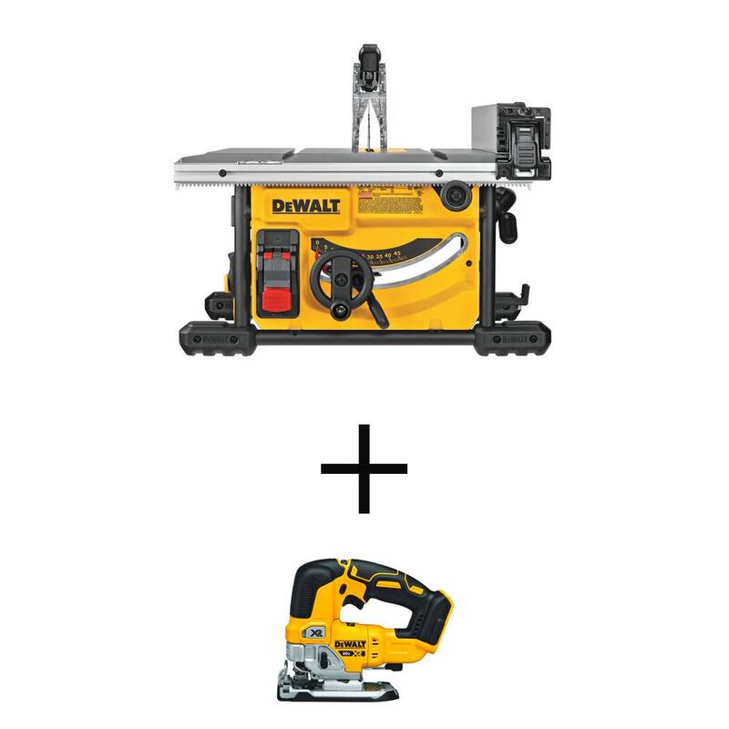 Sierra de mesa compacta para sitios de trabajo DEWALT de 15 amperes con cable de 8-1/4 pulgadas y sierra de calar inalámbrica sin escobillas 20V MAX XR (herramienta solamente) - DWE7485WDCS334B