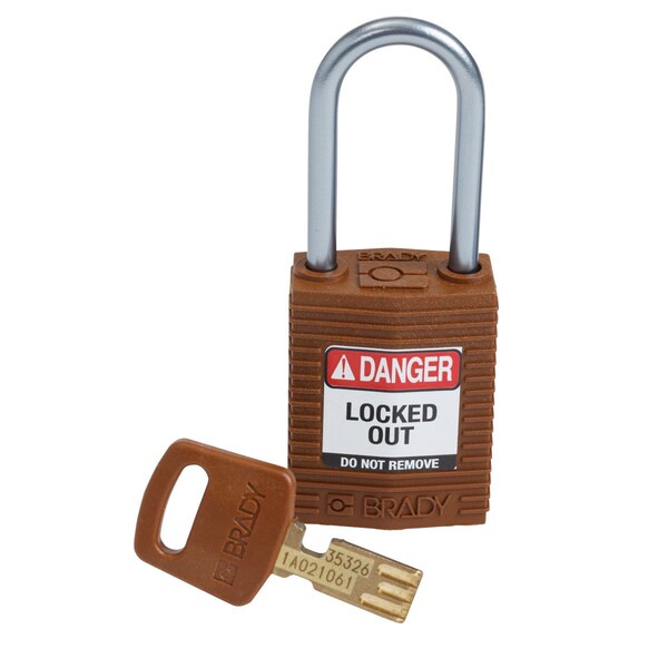 Brady Compact SafeKey Key Retaining Nylon Padlock 1.5 in Aluminum Shackle KD Brown 1PK - CPT-BRN-38AL-KD