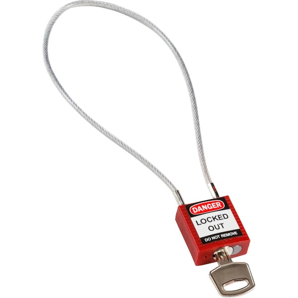 Brady Compact Nylon Padlock 8 in Steel Shackle KD Red with 15.75 in Cable - 146124