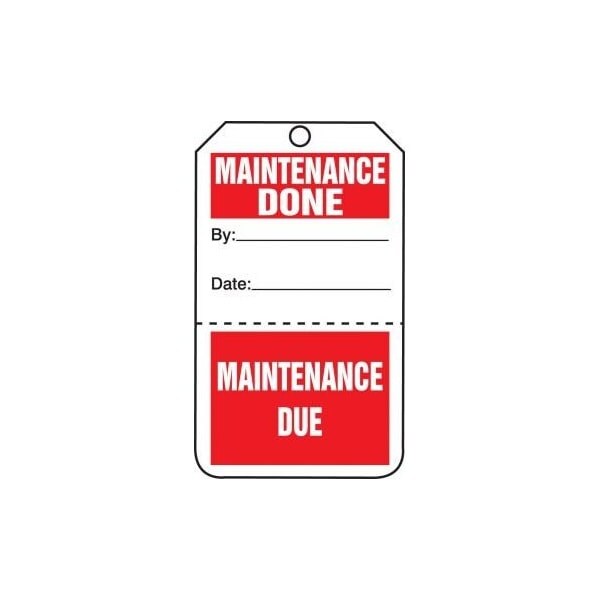 Accuform Safety Tags, MAINTENANCE DONE/DUE, Perforated, 5.75in x 3.25in, RP-Plastic, 5PK - TPP105PTM