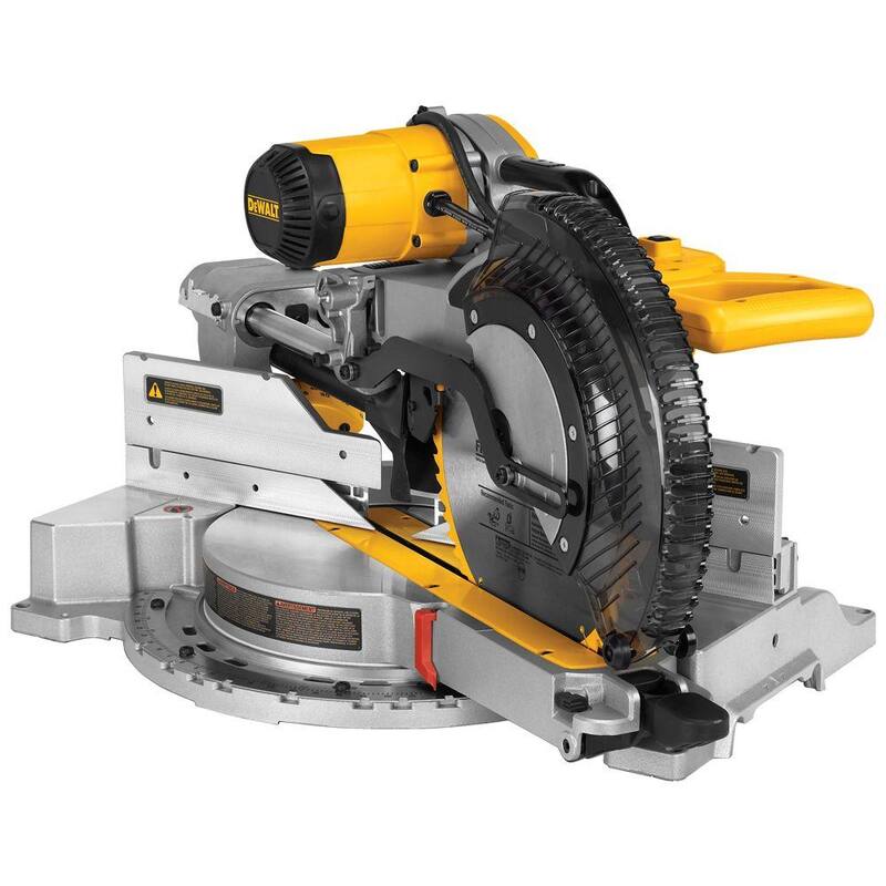 Sierra ingletadora compuesta deslizante de doble bisel DEWALT de 15 amperes y 12 pulgadas con tecnología XPS, llave de hoja y prensa de material - DWS780