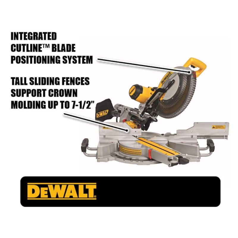 Sierra ingletadora compuesta deslizante de doble bisel DEWALT de 15 amperes y 12 pulgadas con tecnología XPS, llave de hoja y prensa de material - DWS780
