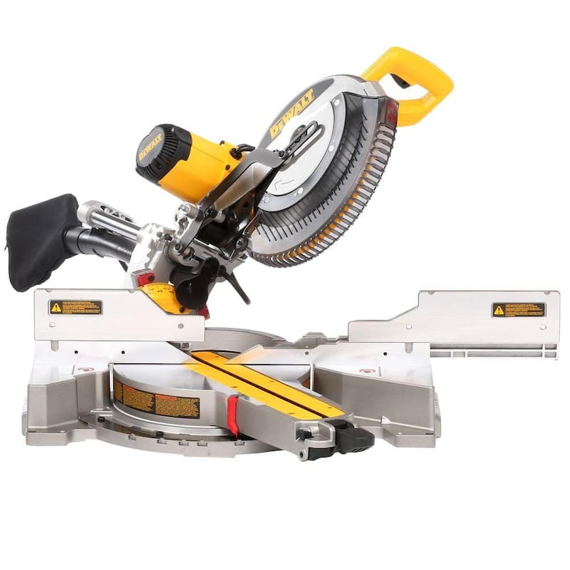 Sierra ingletadora compuesta deslizante de doble bisel DEWALT de 15 amperes y 12 pulgadas con tecnología XPS, llave de hoja y prensa de material - DWS780