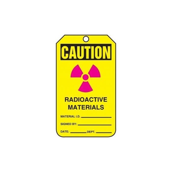 Accuform Safety Tags, CAUTION RADIOACTIVE MATERIALS, 5.75in x 3.25in, RP-Plastic, 5PK - MDT624PTM