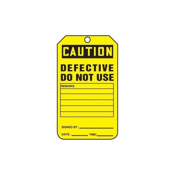 Accuform Safety Tags, CAUTION DEFECTIVE DO NOT USE, 5.75in x 3.25in, PF-Cardstock, 25PK - MCGT210CTP