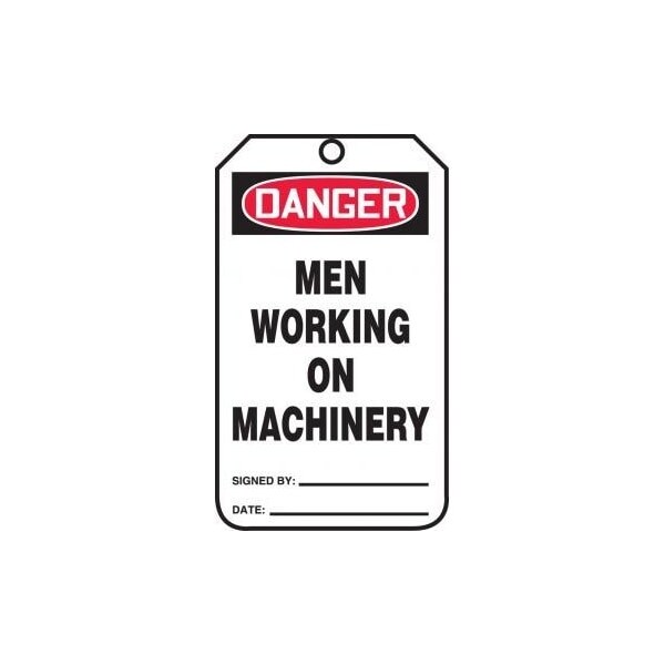 Accuform Safety Tags, DANGER MEN WORKING ON MACHINERY, 8.5inx 3.875in, RP-Plastic, 25PK - MDT261PTP