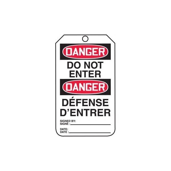 Accuform Safety Tags, DANGER DO NOT ENTER BILINGUAL FRENCH, 5.75in x 3.25in, PF-Cardstock, 25PK - TMF127CTP