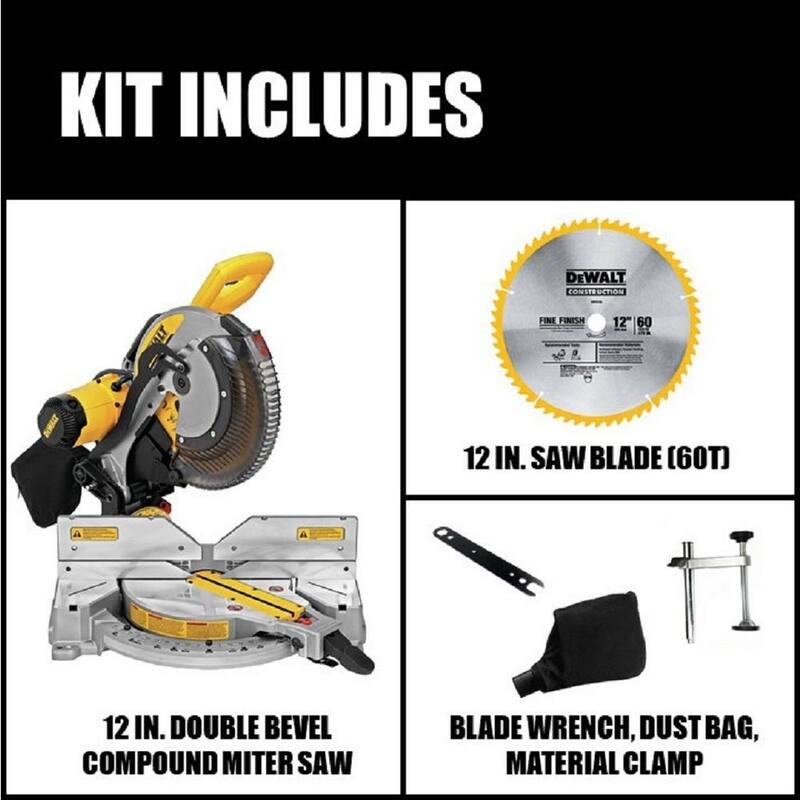 Sierra ingleteadora compuesta de doble bisel DEWALT de 15 amperes y 12 pulgadas con cable - DWS716