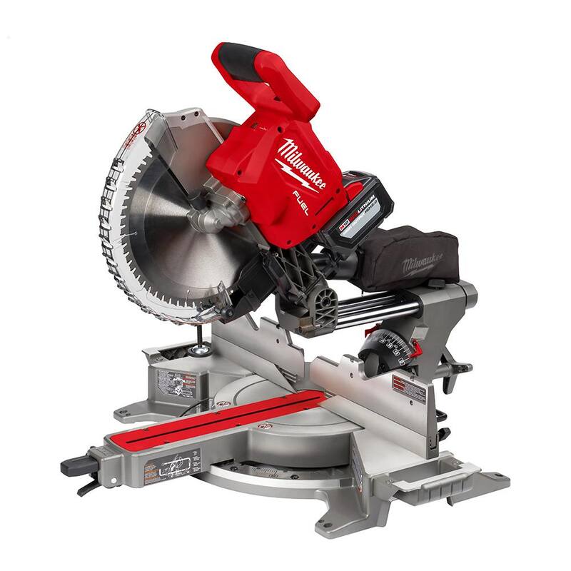 Sierra ingleteadora compuesta deslizante de doble bisel Milwaukee M18 FUEL 18V de 12 pulgadas con batería y soporte - 2739-21HD-48-08-0551