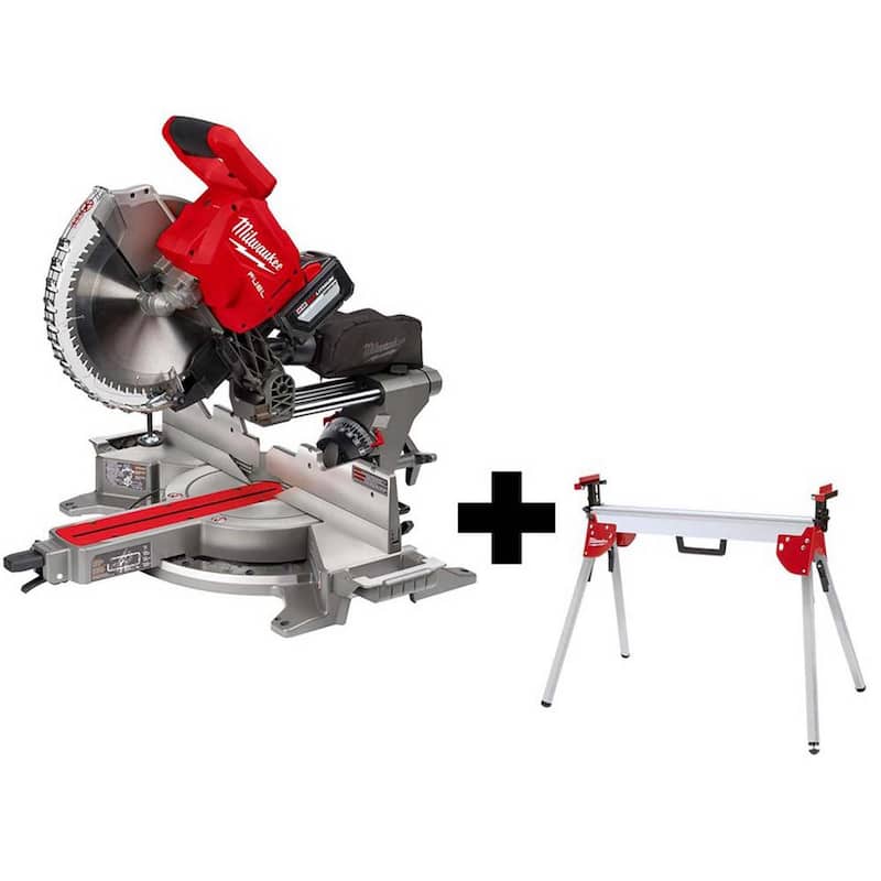 Sierra ingleteadora compuesta deslizante de doble bisel Milwaukee M18 FUEL 18V de 12 pulgadas con batería y soporte - 2739-21HD-48-08-0551