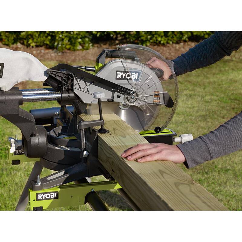 RYOBI 15 Amperios 12 pulgadas Sierra ingletadora compuesta deslizante con cable y indicador de corte con LED - TSS121